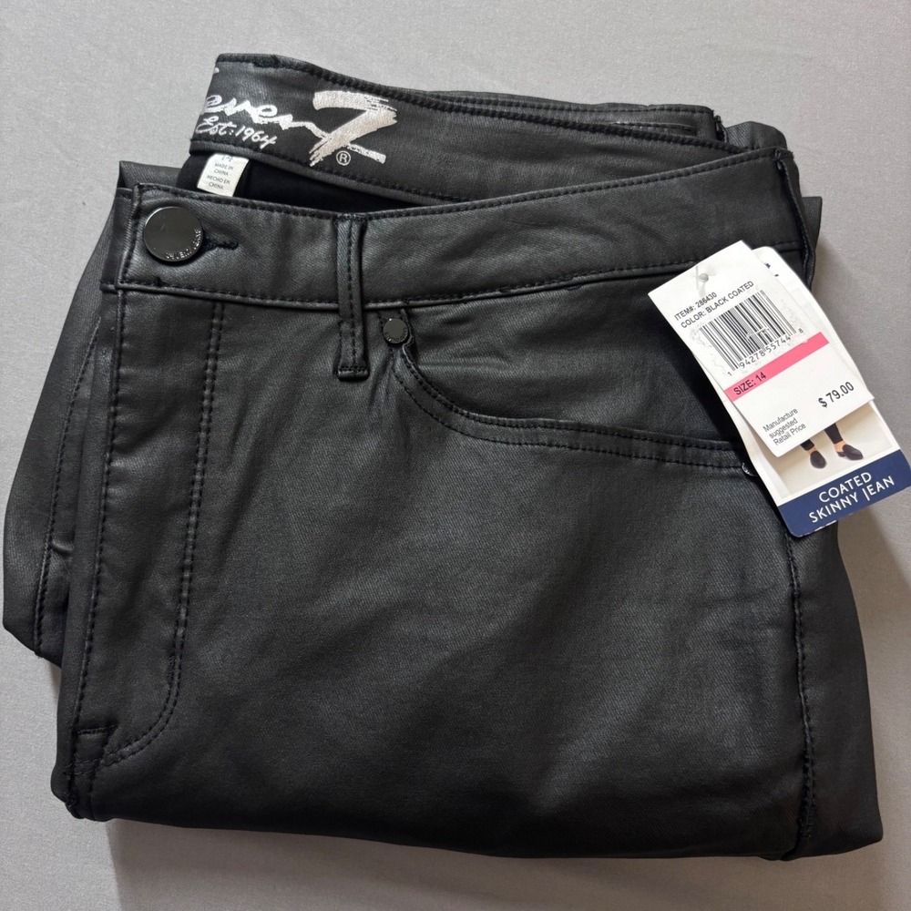 NWT Seven7 Women's 14 Ultra High Rise Faux Leather Skinny Black Coated Pants